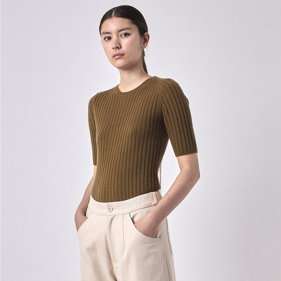 7115 BY SZEKI - MOLLY RIBBED KNIT SHORT-SLEEVE MERINO WOOL TSHIRT - Picture 1 of 6